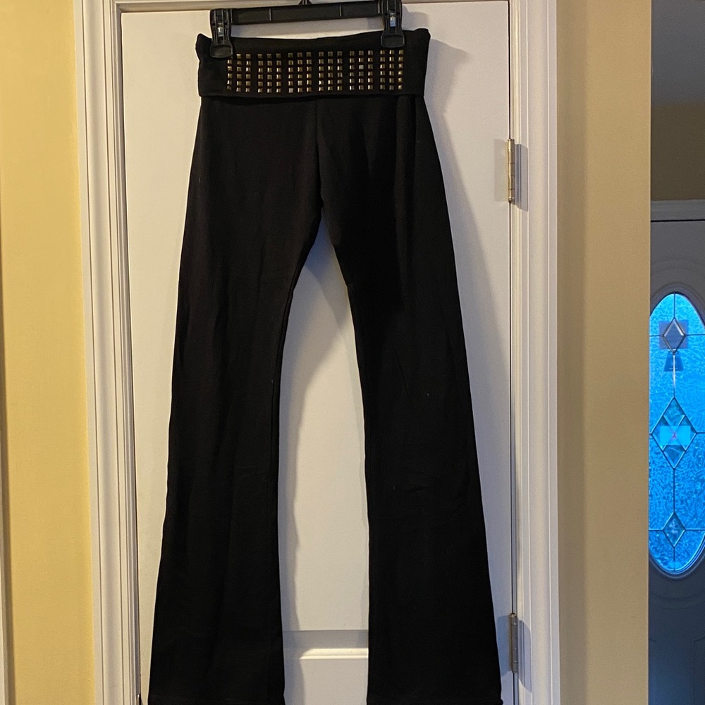 Romeo & Juliet Couture Black Cotton Stretch FoldOver Waist Metallic Studs Pants